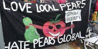 Transparenttext "Love local pears hate Pears Global"