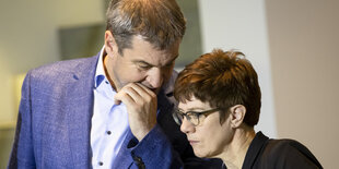 Markus Söder und Annegret Kramp-Karrenbauer geben ein Statement über die Einigung der Großen Koalition über die Grundrente