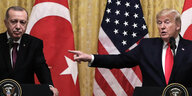 Erdogan und Trump bei einer Pressekonferenz im Weißen Haus in Washington in den USA.