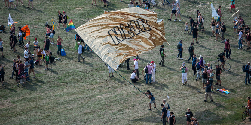 Demonstranten mit Fahne