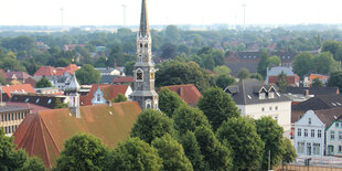 Die Stadtkulisse von Heide in Schleswig-Holstein