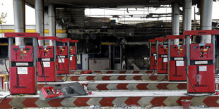 eine abgebrannte Tankstelle