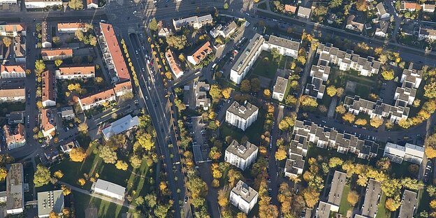 Luftaufnahme von Wohnhäusern in Augsburg