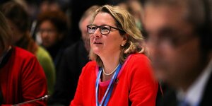 Svenja Schulze (SPD), Bundesumweltministerin, nimmt bei der UN-Klimakonferenz an einer Veranstaltung teil.
