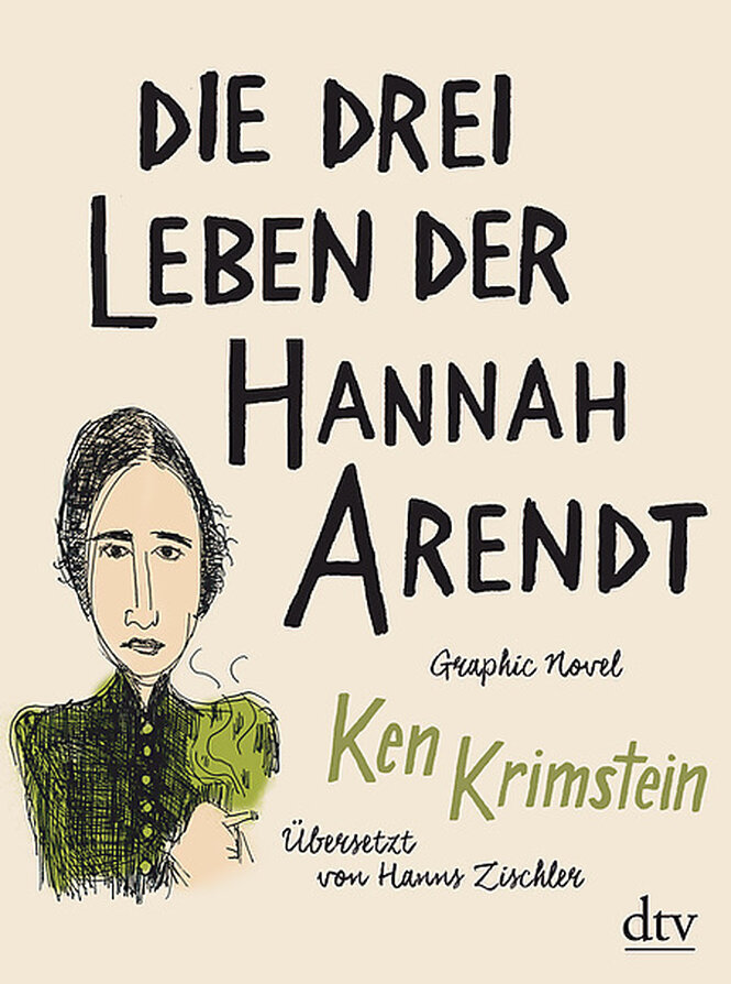 Buchumschlag mit gezeichnetem Porträt Hannah Ahrendt