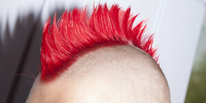 Der Bildausschnitt zeigt die rot gefärbten Haare von Sascha Lobo.
