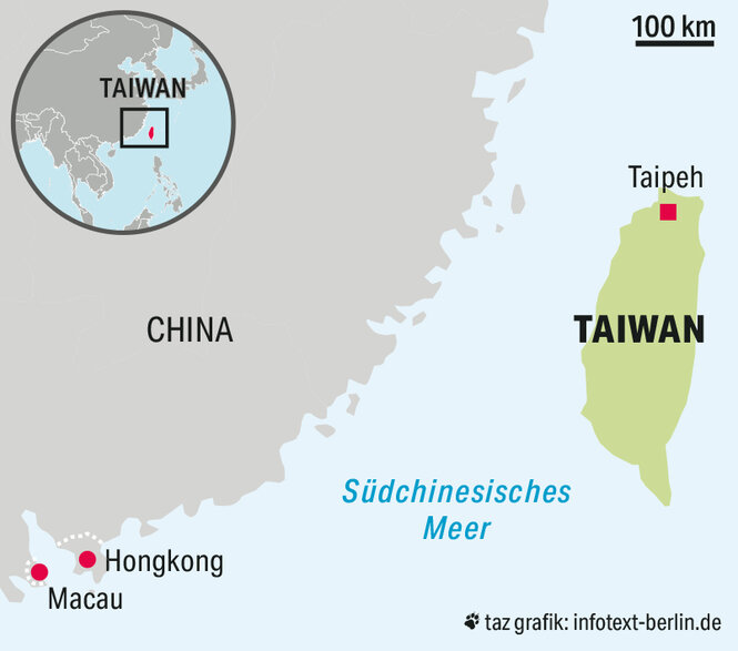 Eine Karte zeigt Taiwan und China