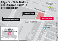 Eine Karte zeigt das zu bebauende Grundstück neben der Eastside Mall
