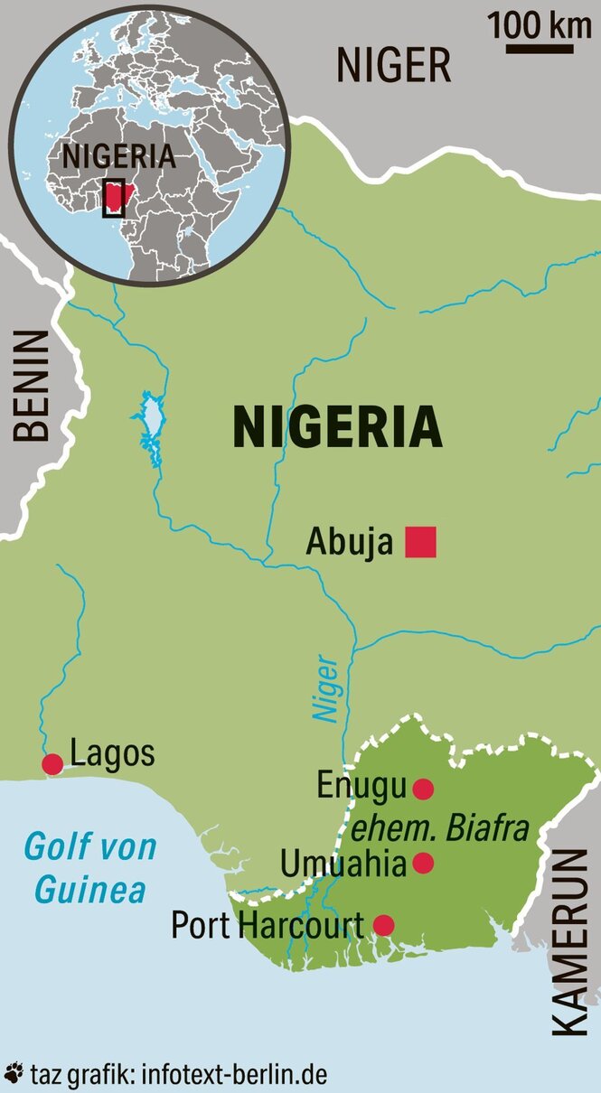 Karte mit Nigeria und Biafra