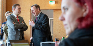 Ministerpräsident Bodo Ramelow, Die Linke, mit Matthias Hey, SPD