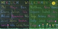 Namen von Schülern auf einer Tafel