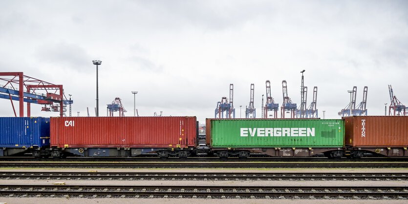 Container verschiedener Reedereien werden im Hamburger Hafen umgeschlagen.