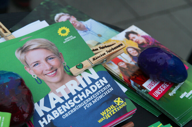 Flyer im Wahlkampf von Katrin Habenschaden von den Grünen.