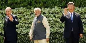 Putin, Modi und Xi bei einem Treffen in Indien