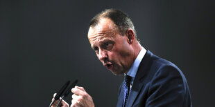 Friedrich Merz vor dem Mikrofon, er hält eine Rede