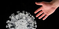 Der Coronavirus als übergroße Nachbildung aus Glas.