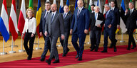 Auf einem roten Teppich im Europaparlament laufen die Staatsführer des Westlichen Balkans