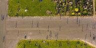 Eine Drohnenaufnahme des Tempelhoferfelds
