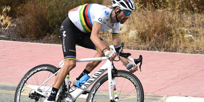 Alejandro Valverde vom Movistar-Team auf seinem Rad.