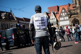 Demonstration von Flüchtlingen.