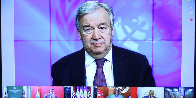 Guterres während der heutigen Videokonferenz