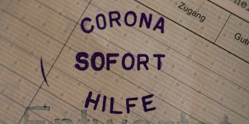 Ein gestempeltes Dokument mit der Aufschrift "Corona-Soforthilfe"