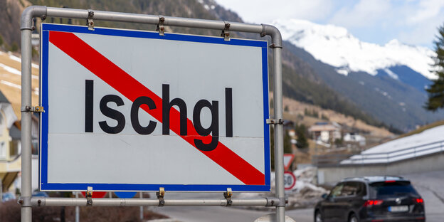 Das Ortsschild von Ischgl