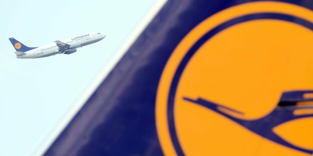 Logo der Lufthansa auf einem Flugzeug am Frankfurter Flughafen