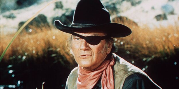 Porträt John Wayne mit Augenklappe