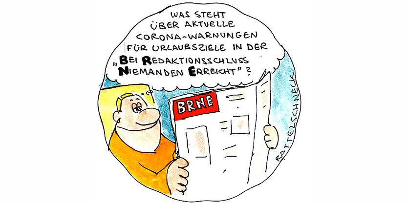 Illustration: Mann hält eine aufgeschlagene Zeitung in den Händen