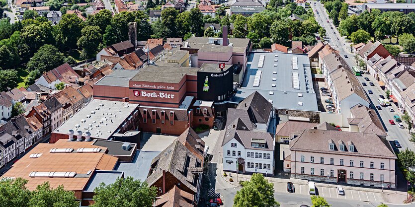 Blick auf die Einbecker Brauerei aus der Vogelperspektive.