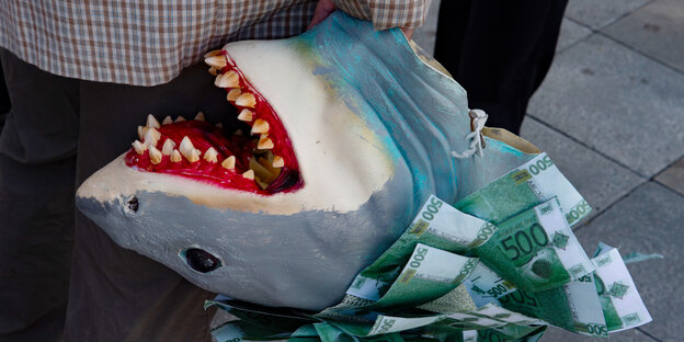 Plüschhai mit Geldscheinen