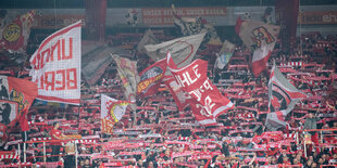 Fans auf der vollen Tribüne des Stadions von Union Berlin