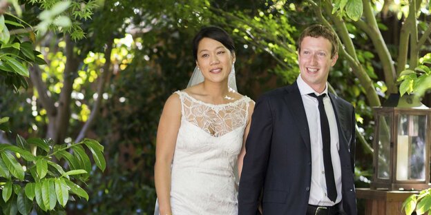 Mark Zuckerberg und Priscilla Chan als Hochzeitspaar
