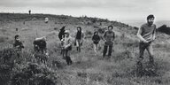 Eine Hügellandschaft mit bürgerlichen Spaziergängern aus dem Jahr 1978.