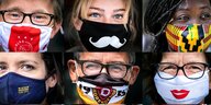 Eine Kombination von Fotos mit Menschen, die unterschiedliche Gesichtsmasken tragen