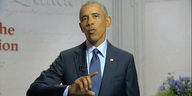 Videostandbild von Barack Obama bei seiner Parteitagsrede.