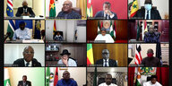 ein Screenshot zeigt die Videokonferenz der Ecowas - 16 Staatsführer am heimischen Bildschirm
