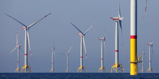 Riesige Windräder stehen in der Ostsee