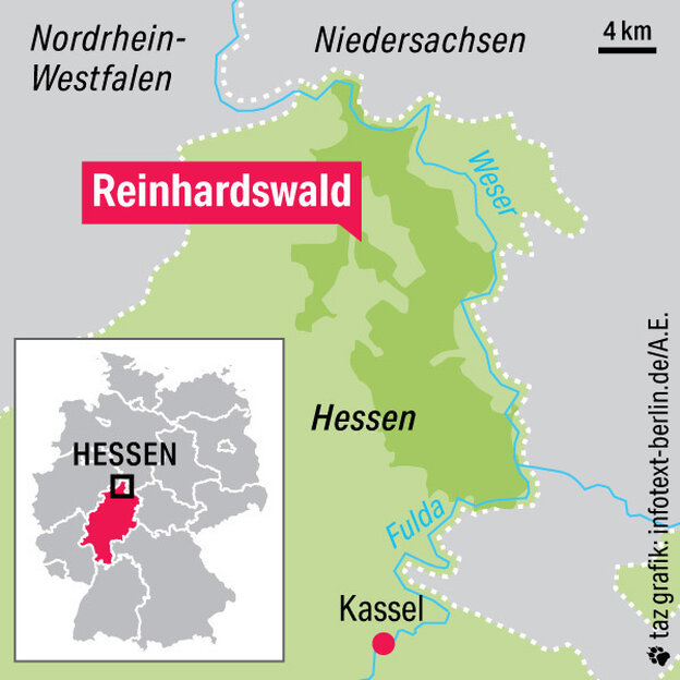 Die Lage des Reinhardswalds in Hessen Die Lage des Reinhardswalds in Hessen