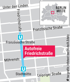 Karte mit dem Verlauf der Friedrichstraße. Karte mit dem Verlauf der Friedrichstraße.