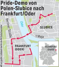 Karte mit Route von Slubice nach Frankfurt Karte mit Route von Slubice nach Frankfurt