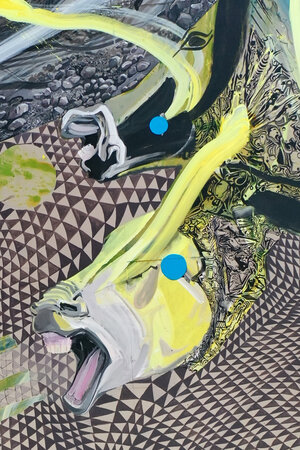 greller gelber Eselskopf, surreal gemalt greller gelber Eselskopf, surreal gemalt
