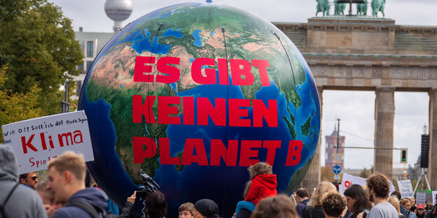 Erdkugel als gefährdete Angelegenheit beim Klimastreik 2019 in Berlinj