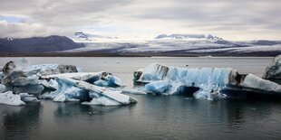 Landschaftsaufnahme: Meer, Berge, Gletscher