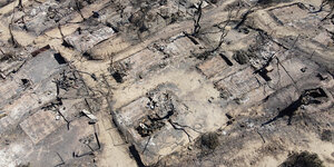 Luftaufnahme des ausgebrannten Lagers Moria
