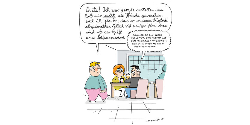 Ein Cartoon, in dem sich zwei Menschen unterhalten