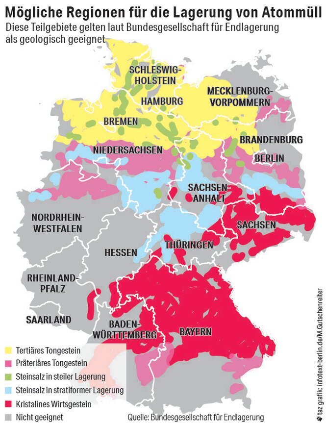 Mögliche Standorte für Endlager in der BRD