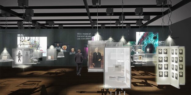 Eine Ausstellungshalle mit verschiedenen Exponaten Eine Ausstellungshalle mit verschiedenen Exponaten