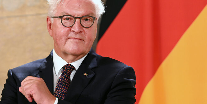 Bundespräsident Steinmeier vor Deutschlandfahne